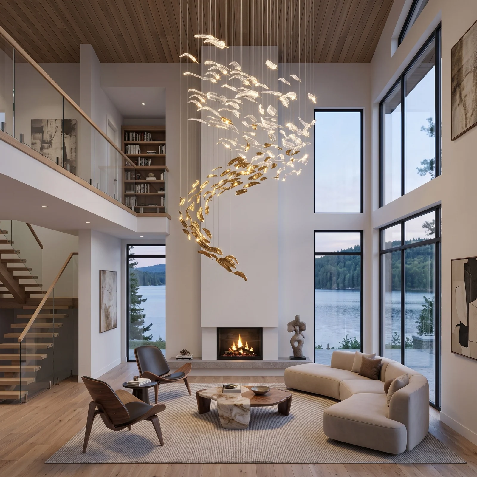 Bespoke Cascading Art Glass Chandelier for Luxury Living Rooms