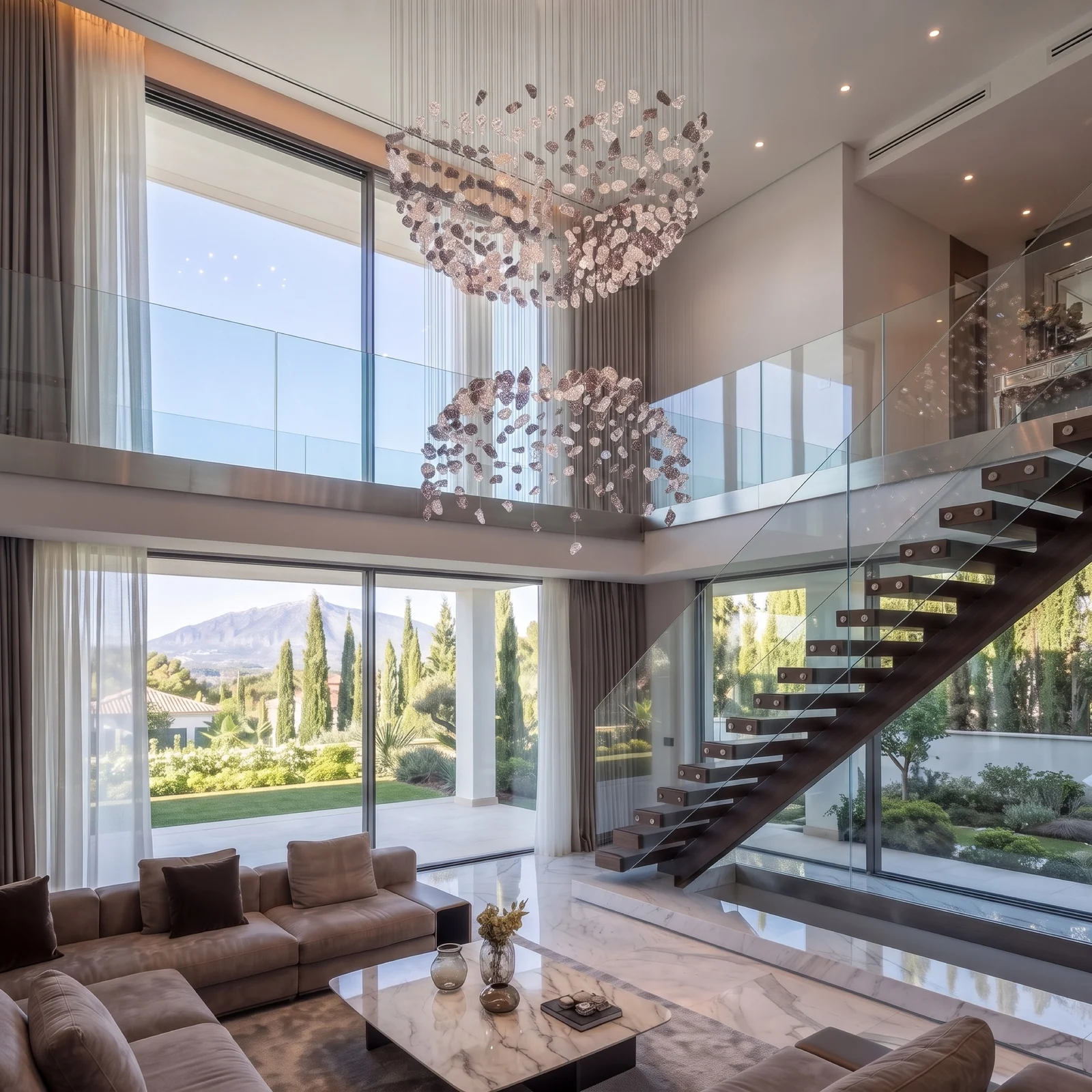 Large-Scale Floating Stone Chandelier for Modern Mansion Atriums Marbella Bespoke Statement Lighting