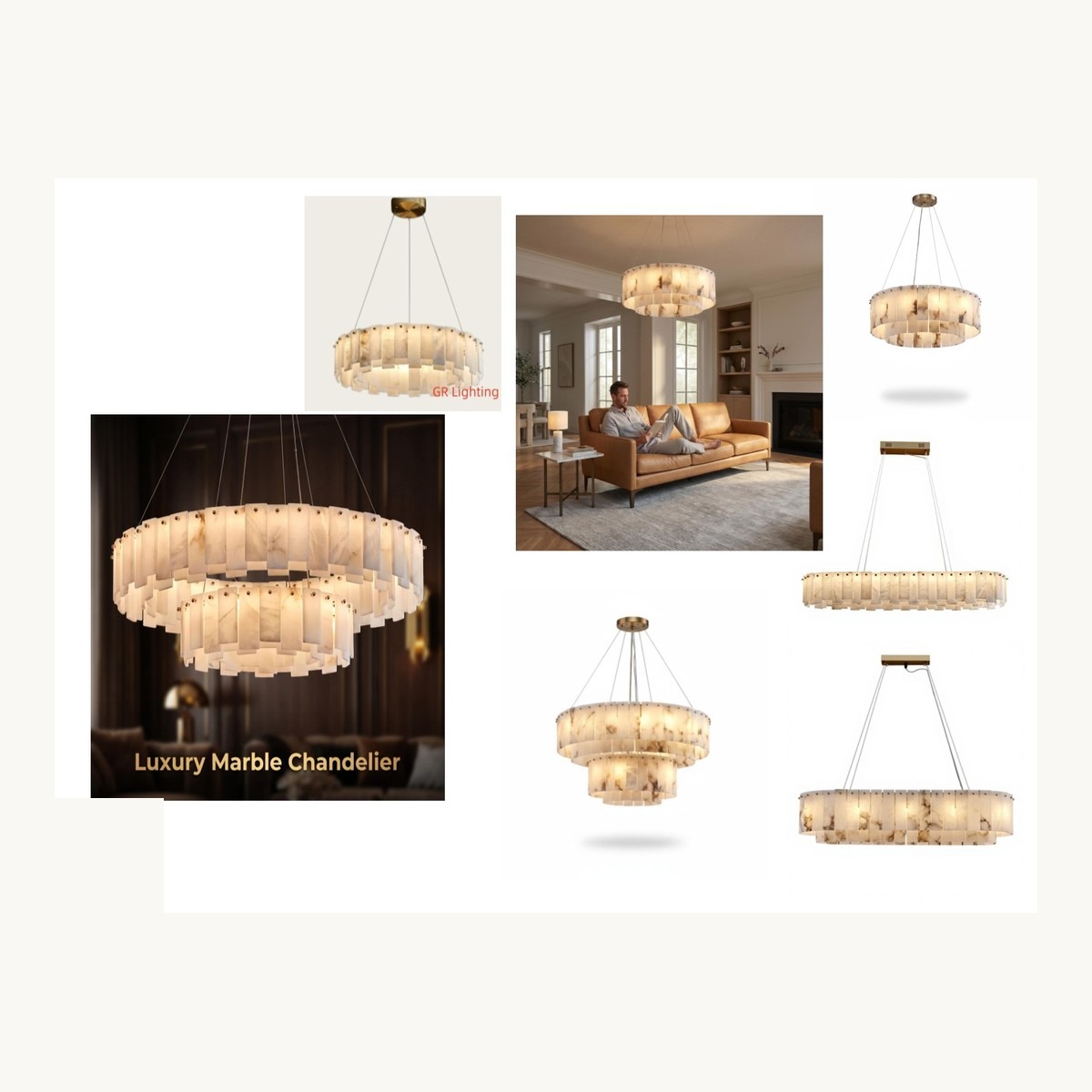 SinWay Pendant-031 &middot; Natural marble and Spanish alabaster pendant light